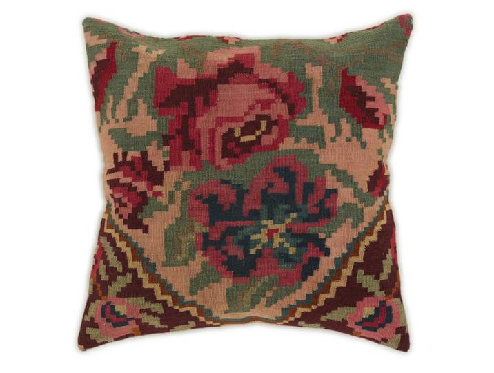 Kelim Rosen Kissen Teppich 66x64 Handgewebt Orientteppich Quadratisch Wolle