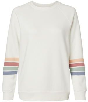 MV Sport W23152 Women's Striped Sleeves Crewneck Sweatshirt in Ivory size Small   Cotton/Polyester Blend