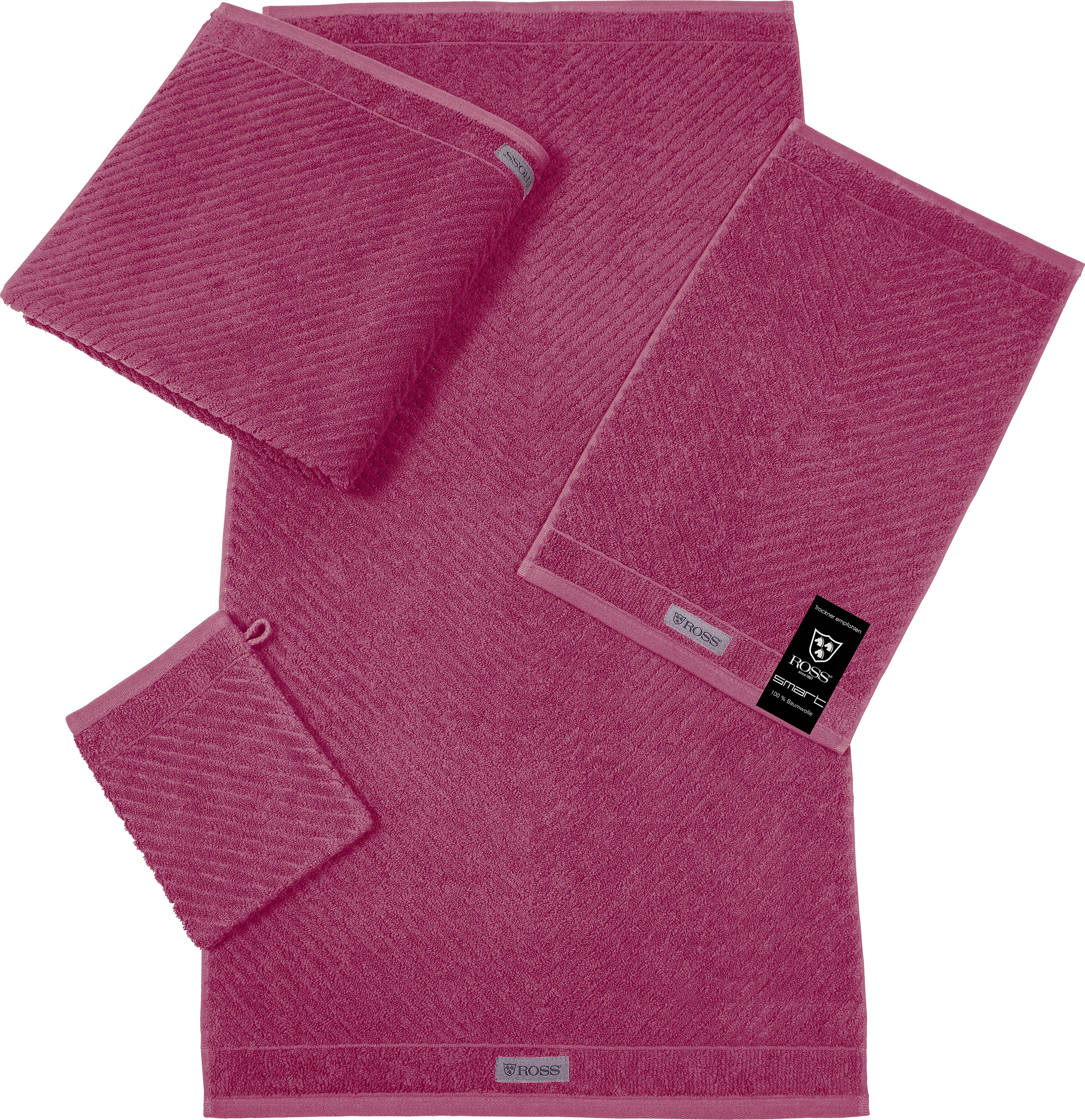 Gästehandtuch ROSS "Smart", lila (beere), B:30cm L:50cm, Frottier, Obermaterial: 100% Baumwolle, Handtücher, Gästehandtuch, Uni-Rippe mit Velourslabel beere B/L: 30cmx50cm, 6 Stk., Frottier