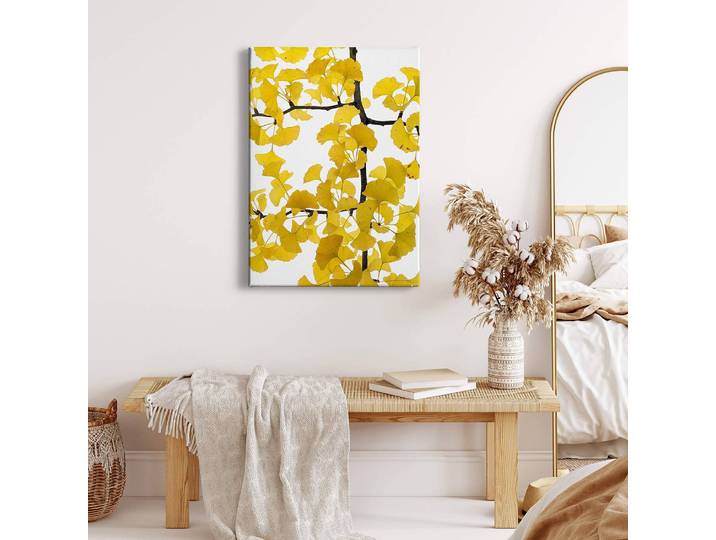 Wandbild Flora Ginko Polyester PVC / Fichtenholz Weiß 50 x 70cm
