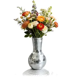 Relaxdays Disco Vase mit Spiegelglas 28 cm Silber