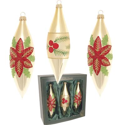 Christbaumschmuck KREBS GLAS LAUSCHA "Weihnachtsstern & Beeren, in Olivenform", gold (goldfarben), B:4,5cm H:14,8cm T:4,5cm, Glas, Weihnachtsbaumschmuck, Weihnachtsdeko, Christbaumkugeln aus Glas, Weihnachtsbaumkugel