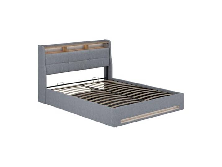 VitaliSpa Polsterbett Christin, Grau/Eiche, 160x200 mit LED und USB-Anschluss