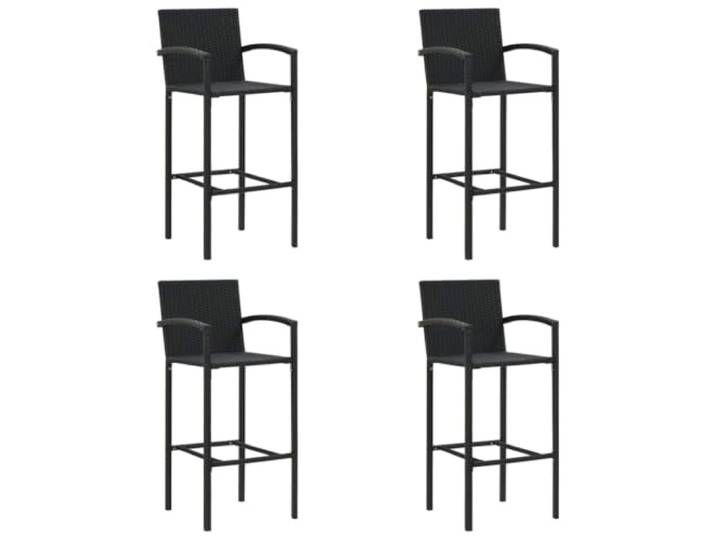 TUERYAFEK Barhocker 4er Set Schwarz Poly Rattan Wetterfest, UV-beständig, Stahlgestell, Fußstütze, 110 kg Belastbar