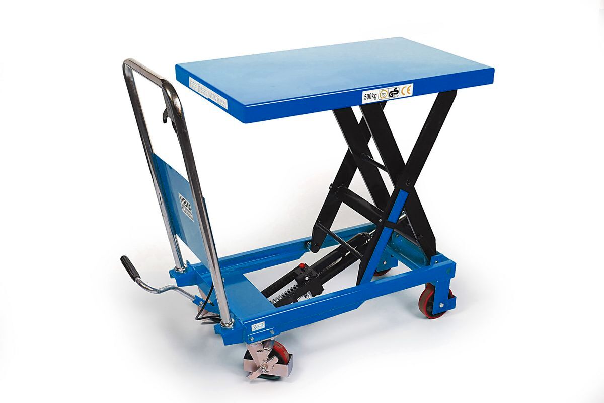 HBM fahrbarer Arbeitstisch / Hubtischwagen 500 kg, blau