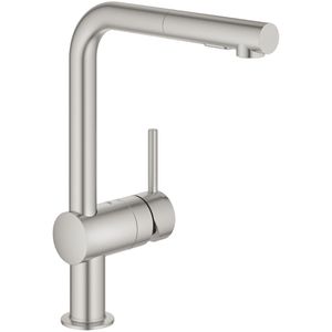GROHE Küchenarmatur Minta 30274DC0, supersteel, Hochdruck, 360° schwenkbar, ausziehbarer Auslauf