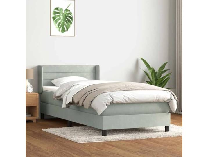 RJPLMFV Lattenrost, 80 x 220 cm, Bett, Velours, Grau Taschenfederkernmatratze, verstellbares Kopfteil, abnehmbarer Topper, Premium-Komfort