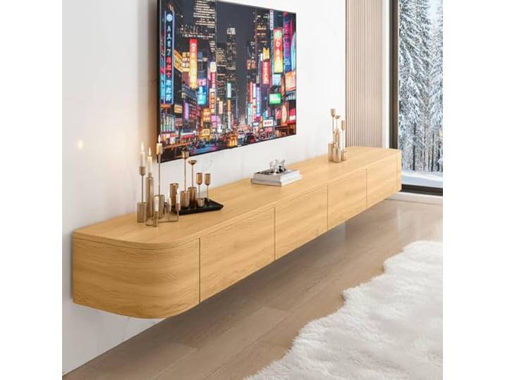 NOYHHAV Schwebender TV Schrank Wandmontierter Fernsehschrank-280CM Holzfarbe