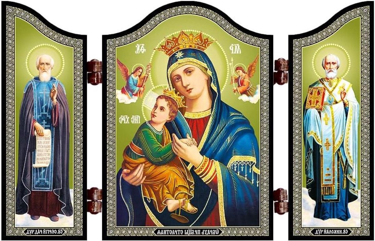Religieus Drieluik Iconen Set Spirituele Decoratie Goud 13,1 x 8,4 cm