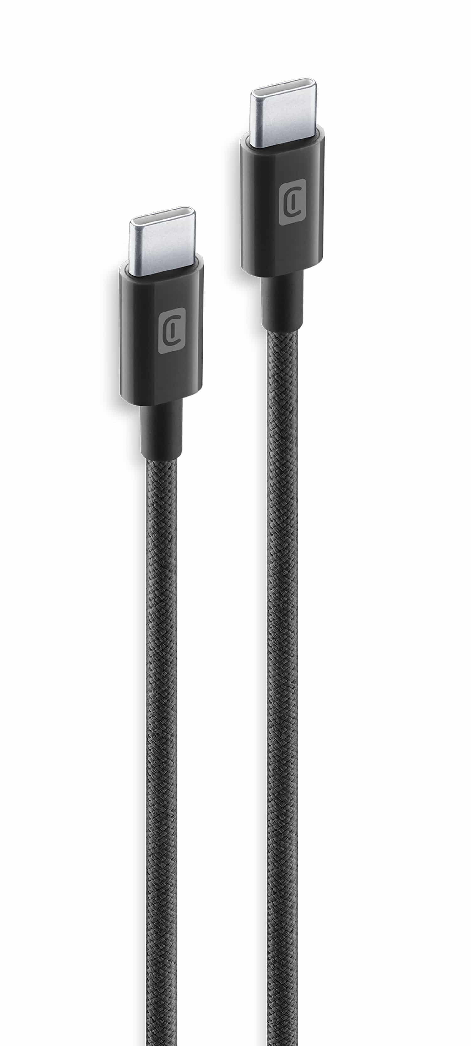 Cellular Line Power Cable Stecker Rundkabel USB C auf USB C bis 60 W 1,5 m (Schwarz) USBDATABRCTOC15K