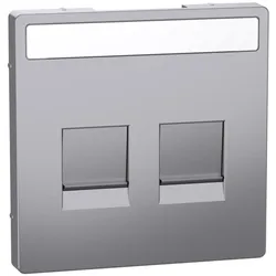Merten MEG4564-6036 Zentralplatte für Modular Jack 2fach mit Schriftfeld und Staubschutzschieber, Edelstahl, System Design MEG45646036