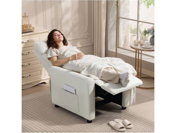 Fauteuil Relax Blanc Crème Fauteuil Inclinable Manuel FloraGrace Pour Salon Montage Rapide 73x86x100cm