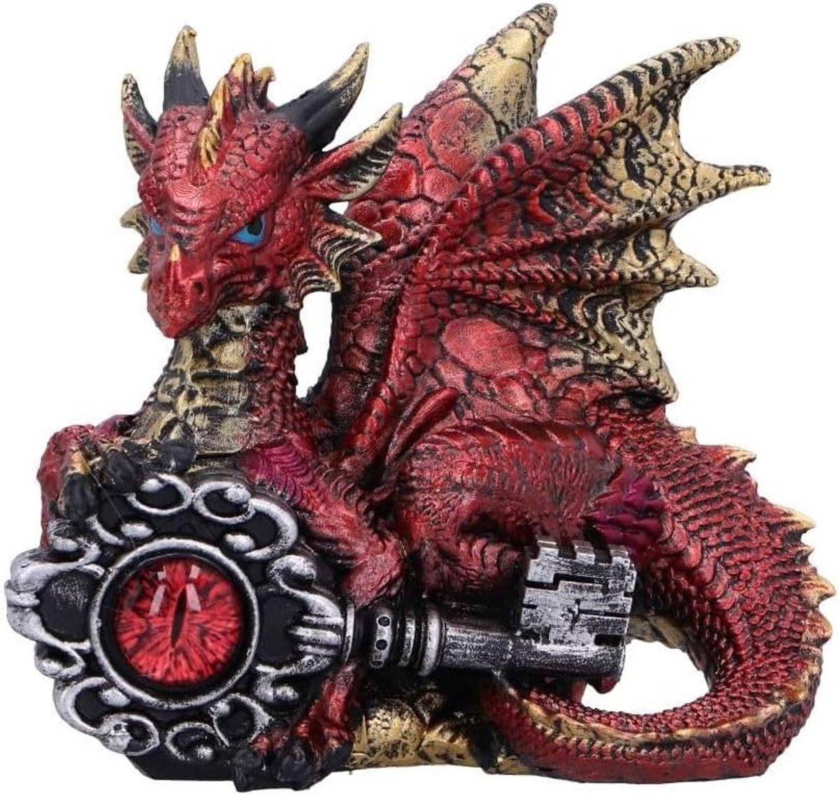 Rode Draken Figurine Bewaker Sleutel Fantasy Decoratie