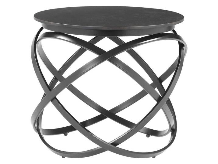 Beistelltisch, Grau & Schwarz, 55x50x55 cm, Metall & Keramik, Rund, Elegant