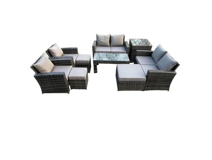 Fimous Gartenmöbel Set Polyrattan Dunkelgrau 9-Sitzer, Metall, rechteckig, Gartenmöbel, Gartengarnituren, Gartenmöbel-Sets
