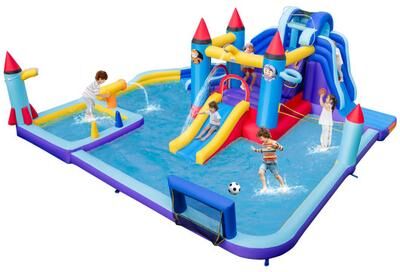 Costway Rocket Theme Inflatable Water Slide Park