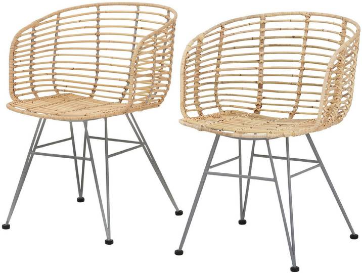 loft24 Rattanstuhl Cello (Set, 2 St), Esszimmerstuhl mit Armlehne, Armlehnstuhl Rattan, modern