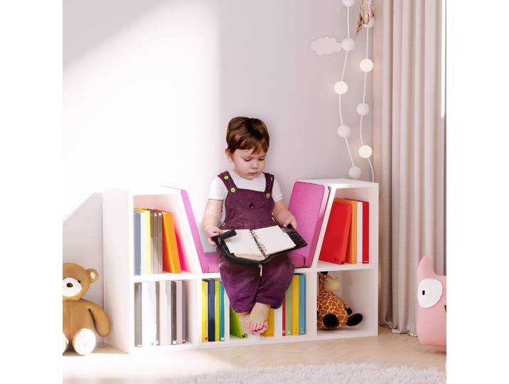 HOMCOM Banc Bibliothèque Blanc Rose 102x30x61cm