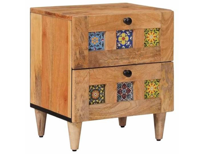 KDVXBCQJH Nachttisch Massivholz Mango 40 x 33,5 x 46 cm Natur Praktische Nachtkonsole fürs Schlafzimmer mit zwei geräumigen Schubladen und eleganter Rückwand für flexible Raumplatzierung.