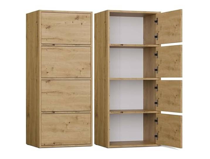BDW Moderne Kommode ALMA mit 4 Türen, 50 x 119 x 40 cm, Kinderzimmer, Wohnzimmer, Flur, Tip-ON-System - Eiche Artisan
