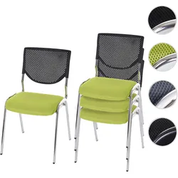 4er-Set Besucherstuhl T401, Konferenzstuhl stapelbar, Stoff/Textil ~ Sitz grün, Füße chrom