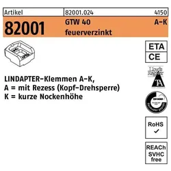 Lindapter, Zubehör Befestigungstechnik, Klemmen R 82001 GTW 40 KM 24 / 9,0 feuerverzinkt