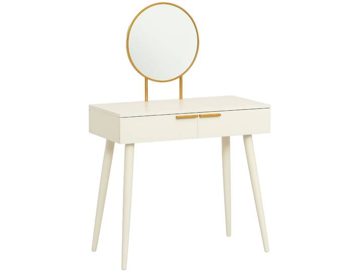 Table de maquillage Homcom avec miroir rond, table de maquillage avec 2 tiroirs, style moderne, 80x40x123 cm, blanc