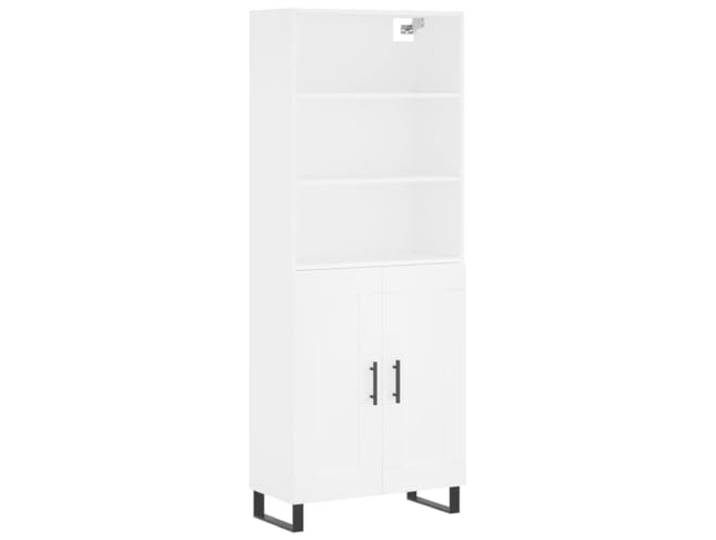 Fisinber Highboard Weiß 69,5x34x180 cm Holzwerkstoff Schrank Zweiteilige Standkommode mit Türen und Metallfüßen für Wohnzimmer und Flur, bietet viel staubfreien Stauraum.