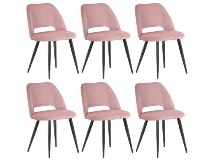 WAFTING Esszimmerstühle aus Cordstoff mit Dickem Schwamm,6er Set,Rosa Mit dickem Schwamm gepolstert, separaten Metallfüßen, Moderner Polsterstuhl für Esszimmer, Wohnzimmer, Schlafzimmer,Empfang