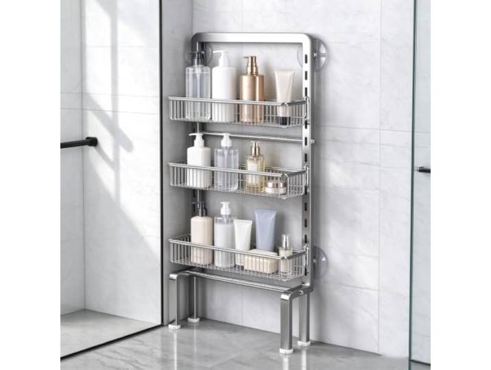 Laohucai Türhänger-Regal, freistehendes Metallregal Verstellbare Hängekörbe Türhänger für Badezimmer, Edelstahl(3-Tier)