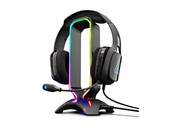 The G-LAB K-Stand RADON Gaming-Headsetstandaard - RGB-Achtergrondverlichting, USB HUB 2 x 2.0, Antislipbasis - Universele Standaard voor PC PS4 Xbox One Nintendo Switch-Gaming Headset (Zwart)