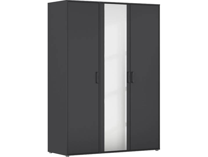 Drehtürenschrank RAUCH Kleiderschrank Schrank Garderobe Wäscheschrank VOYAGER , grau (graumetallic), B:140cm H:194cm T:53cm, Holzwerkstoff, Schränke, Drehtürenschrank, mit modernen Griffen in Graumetallic und Spiegel