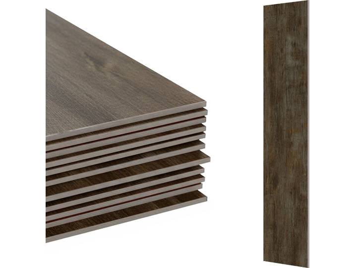 Relaxdays PVC Bodenbelag selbstklebend, 7,5m²/54 Stück, Holzoptik, Bad, Küche, Klebefliese 91x15 rutschfest, dunkelbraun