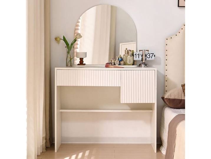 Coiffeuse Blanche avec Miroir LED et Tiroirs Table de Maquillage Moderne 90x40x135cm Chambre Rangement