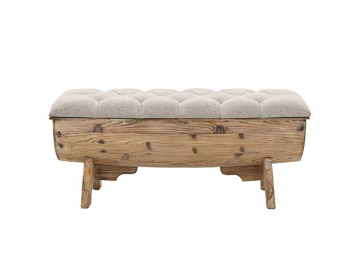 HBBMGYD Aufbewahrungsbank, 103 cm, Tannenholz, massiv Fassform, Stoff, gepolsterter Sitz, Holzrahmen, inkl. Montageanleitung