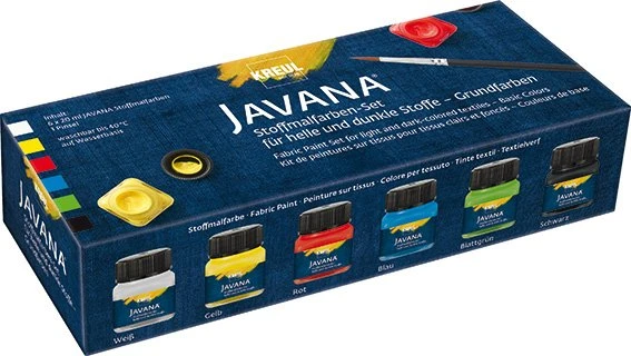 KREUL Farbset für helle und dunkle Textilien 6 x 20 ml - Basic, JAVANA