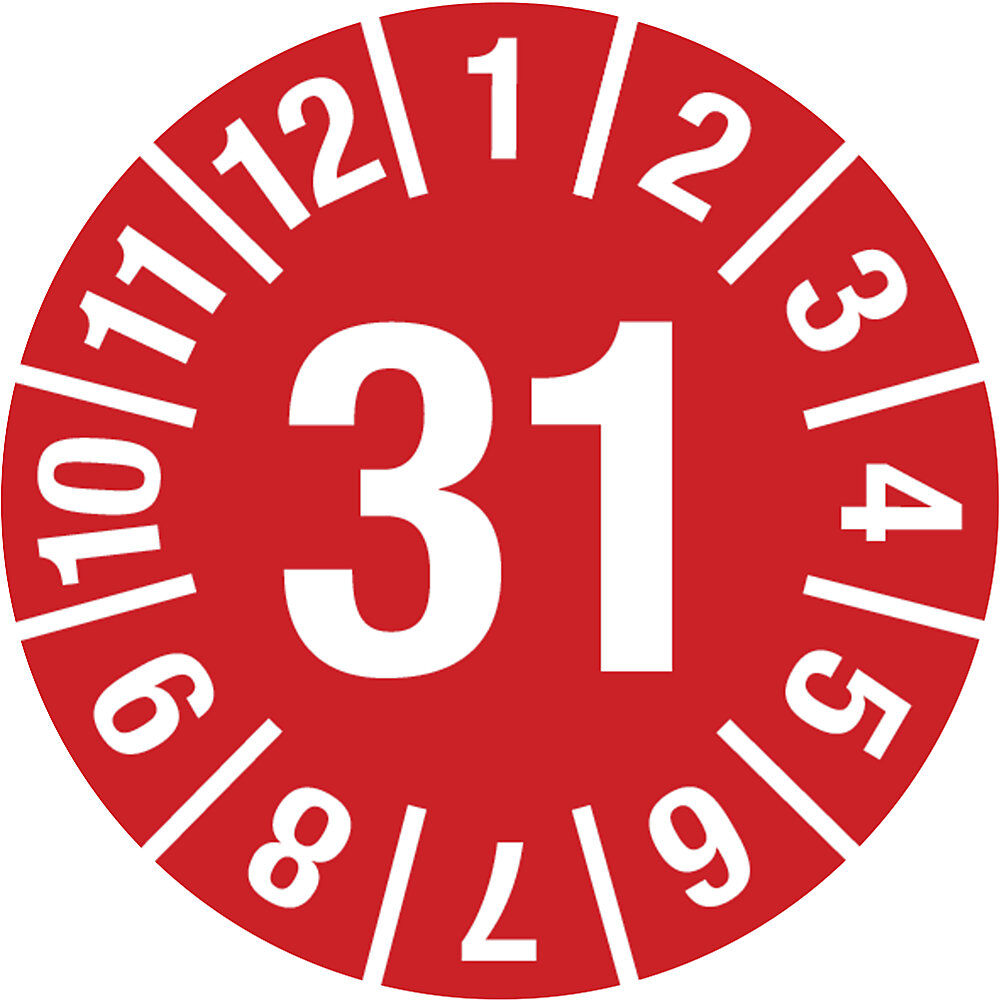 kaiserkraft Prüfplakette, Jahreszahl, Dokumentenfolie, Ø 15 mm, 31, rot