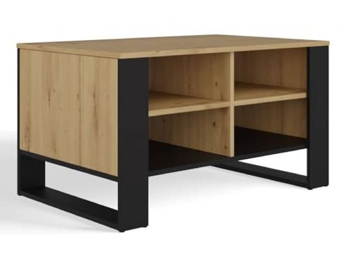 CDF Salontafel Modern 4P Kleur: Eiken Artisan Zwart Moderne Bank voor een Woonkamer, Kamer Kantoor Vorm: Vierkant Rechthoek Plank voor kleinigheden, kranten, tijdschriften of boeken