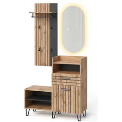 Vicco, Garderobe + Kleiderstange, Garderobe Amber, Eiche Wotan, 100 x 100 cm 3 Teile