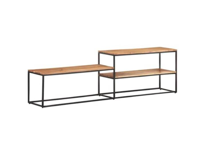 HEFZGDB TV-Schrank 180x30x50 cm aus massivem Akazienholz mit Stahlrahmen und DREI Regalen für Multimedia-Geräte und Bücher im industriellen Stil, Stabiler Wohnzimmerschrank