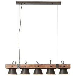 BRILLIANT Lampe Plow Pendelleuchte 5flg schwarz stahl/holz   5x A60, E27, 10W, g.f. Normallampen n. ent.   Köpfe schwenkbar   Kabel kürzbar