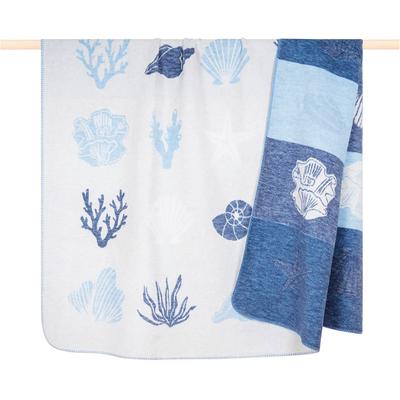 Wohndecke PAD "Coral", blau (sand, blau), B:150cm L:200cm, Obermaterial: 60% Baumwolle, 40% Polyacryl, Wohndecken, Wohndecke, Made in Europe, Motiv Muschel & Korallen, 150x 200 cm