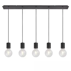 ISOLED Aufbau-Hängeleuchte LANG, IP20, 115 x 10cm, 5x Fassung E27 (Leuchtmittel exkl.), 120cm Kabel, Stahl, schwarz matt ISO-115054