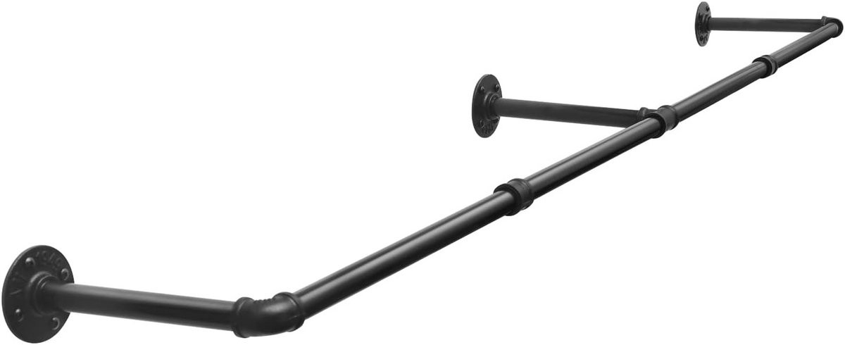 Industrieel Kledingrek voor Wandmontage - Zwart - 180 cm