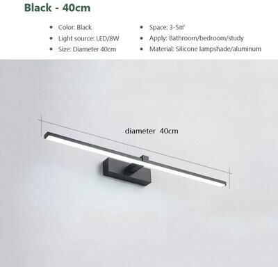 Uplifted Finds Modern Modern Waterproof LED Bathroom Mirror & Wall Lamp black 40 Cm natural White