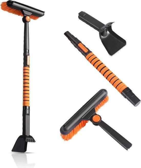 3-in-1 telescopische sneeuwschuiver en ijsschop met borstel, aluminium, zwart/zilver