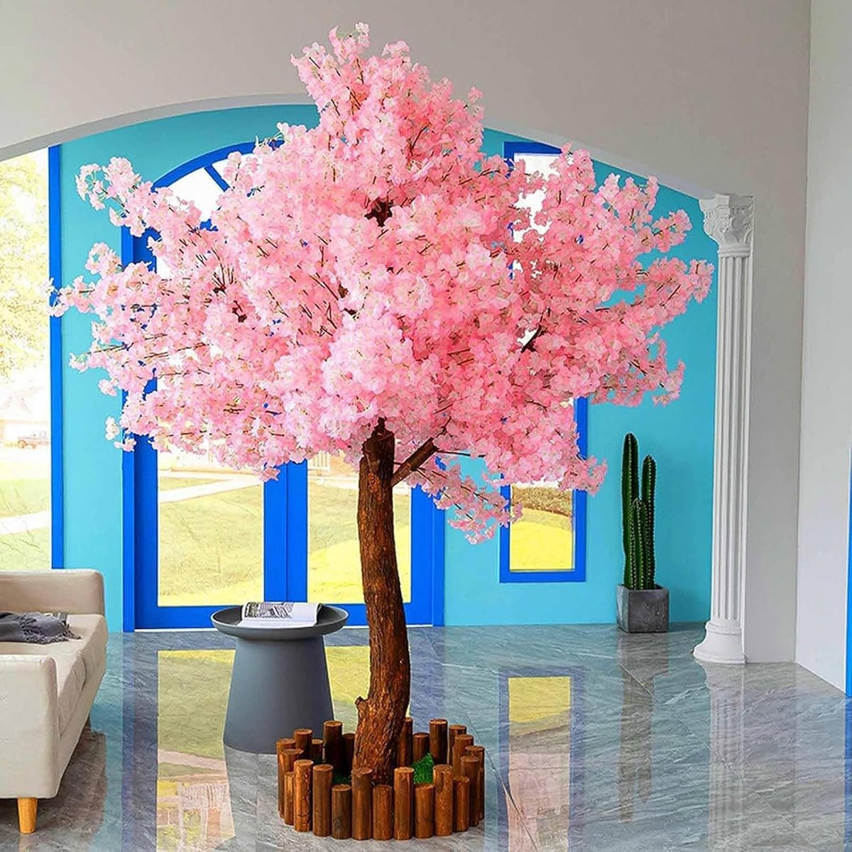 Kunstmatige kersenbloesem boom met perzik takken voor interieurdecoratie, 1,5 x 1,5 m