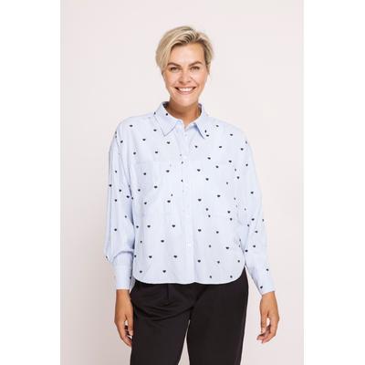 Langarmbluse ZHRILL "ZHLUCY Ringelbluse mit Stickerei", Damen, Gr. L, blau, Web, Obermaterial: 50% Modal, 50% Polyester, bestickt, gemustert, geringelt, lässig geschnitten hüftlang, Rundhals, 1-Knopf-Manschette, Blusen, lässige Passform, mit...