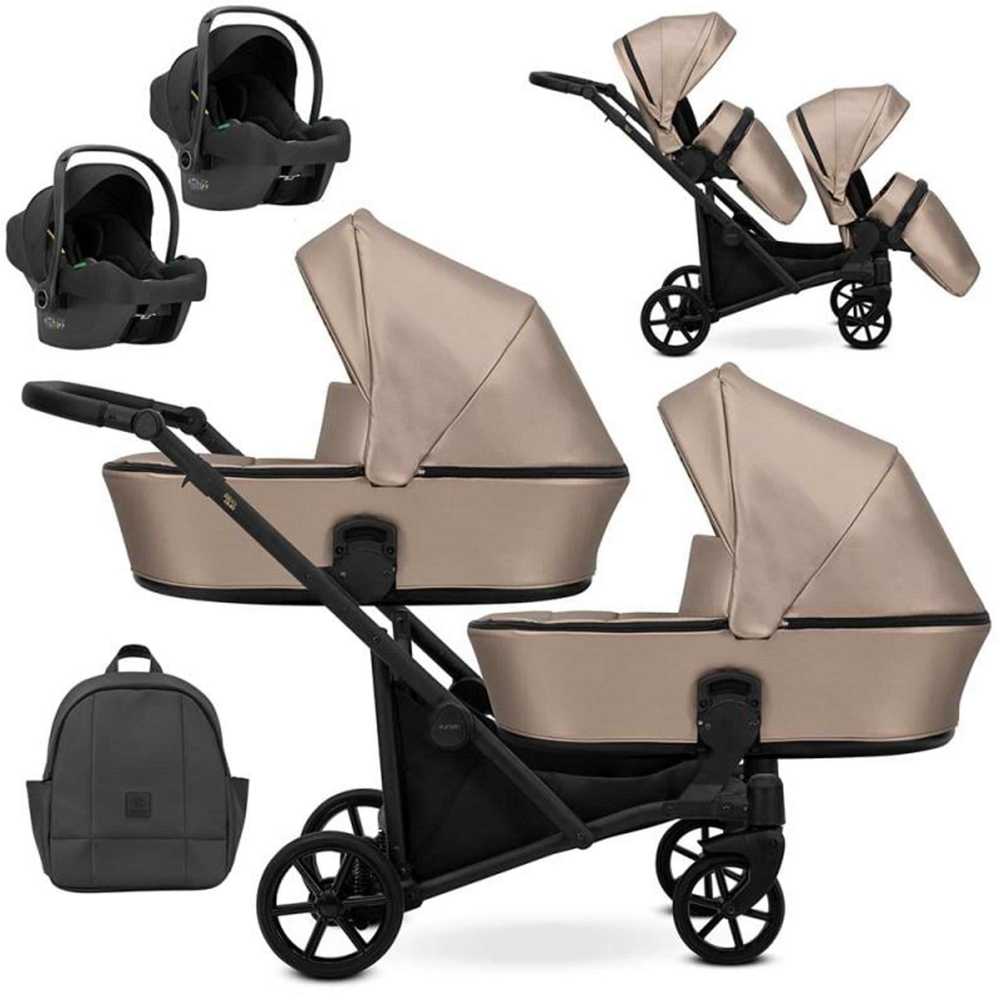 Kunert Brav Duo 3in1 Zwillingswagen - schwarzes Gestell - Farbe: Cappuccino Eco