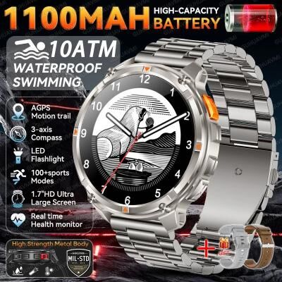 Uplift Picks Military Grade Dual Band GPS Smartwatch With Long Battery 10ATM Waterproof Outdoor Sports Watch silver Steel A